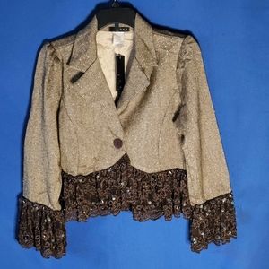 Voxx New York Women's Jacket Classic Herringbone Pattern With Gold Threading